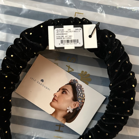 NWT Lele Sadoughi Kelley Dot Velvet Headband Black OS - Picture 4 of 7
